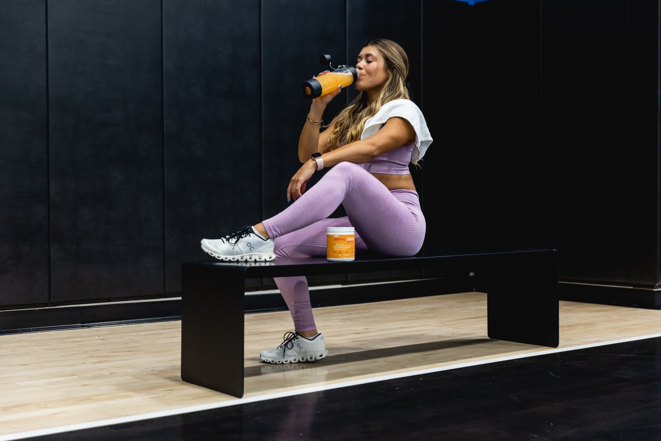 Post workout recovery while drinking amino lean recovery blood orange