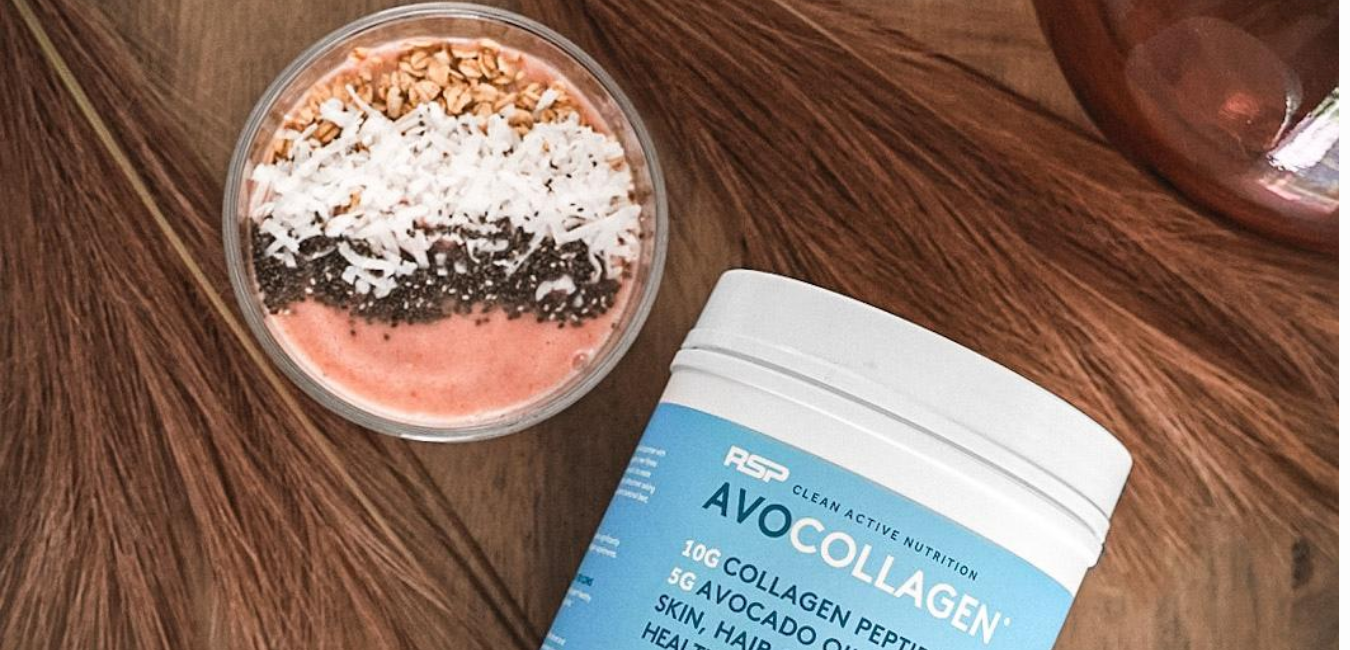 Strawberry banana collagen protein smoothie bowl