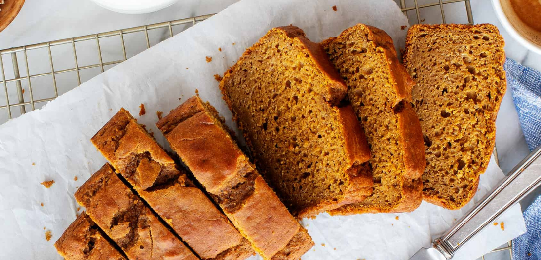 Vanilla pumpkin protein bread made with TrueFit Plant vanilla vegan protein powder