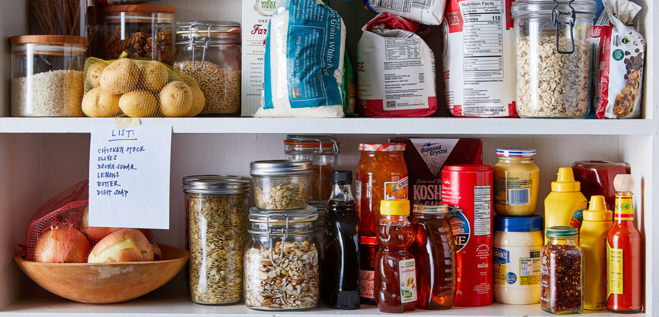 Pantry stocked with nutritious non perishable foods