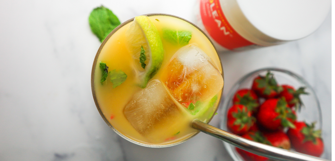 Mango amino lean strawberry mocktail for energy and refreshment