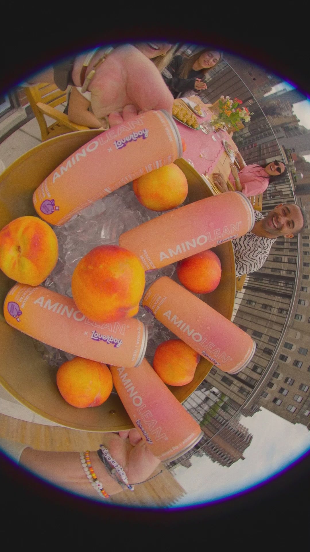 Load video: Behind the scenes of our photoshoot with our friends at Loverboy to celebrate our Peach Bellini Mocktail!