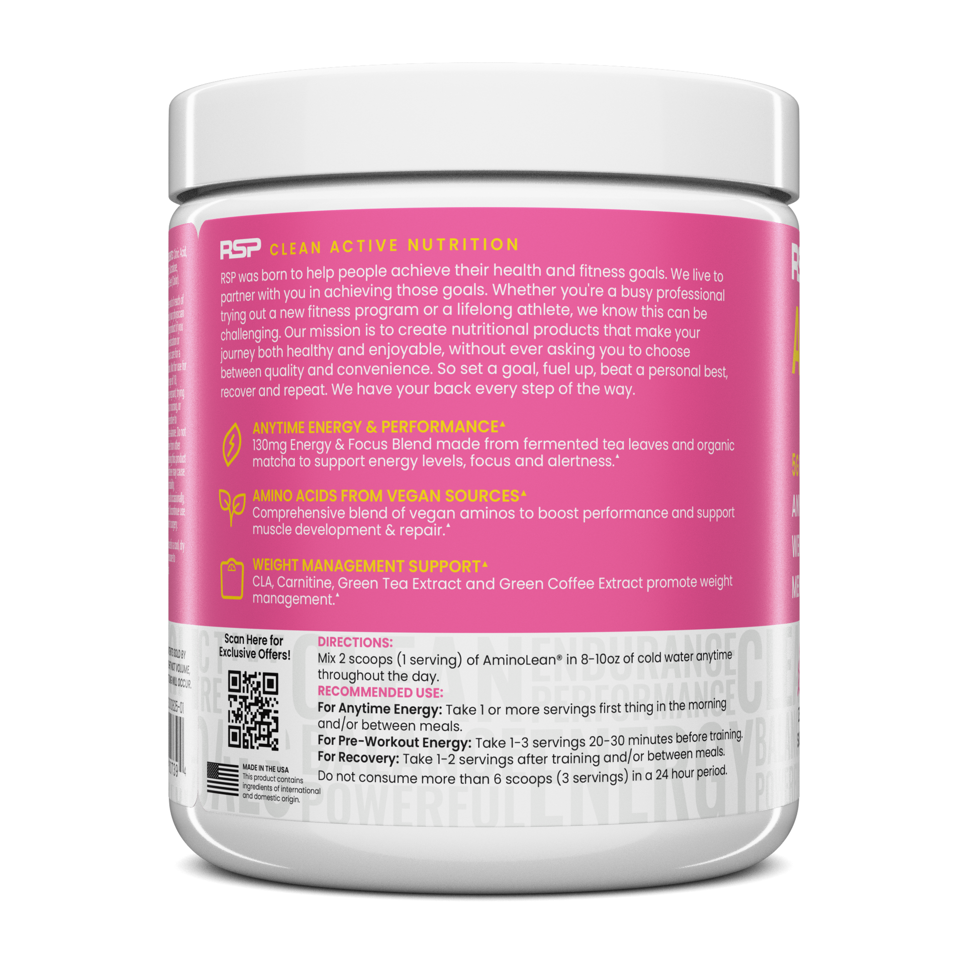 rsp cla and l carnitine women Vegan AminoLean All-in-One Natural Pre Workout, Amino Energy, Weight Management with BCAAs, Complete l-carnitine weight loss supplement RSP