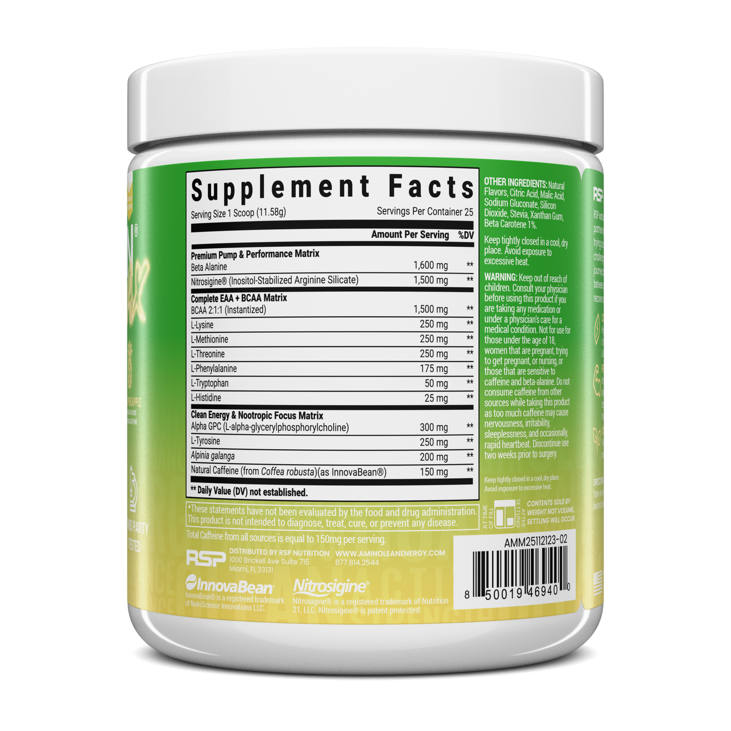 AminoLean MAX Pre Workout Naturally Sweetened - Maui Pineapple