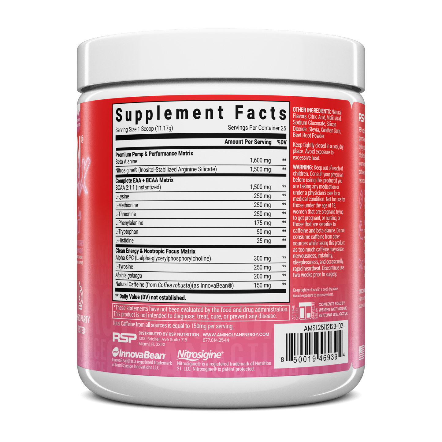 AminoLean MAX Pre Workout Naturally Sweetened - Strawberry Lemonade