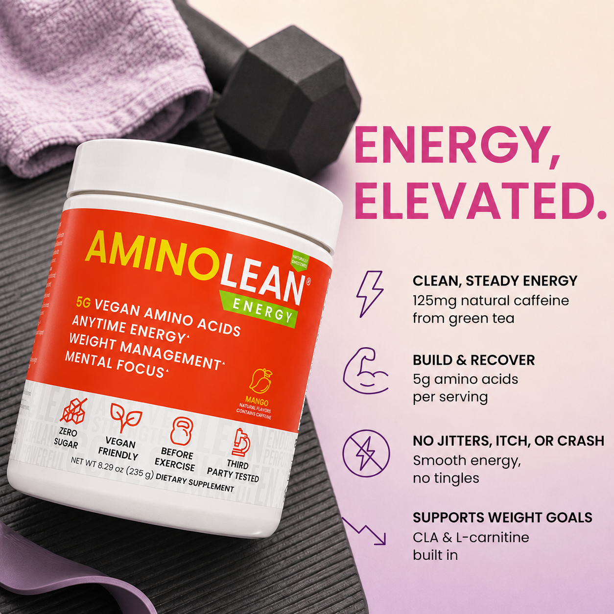 AminoLean Pre Workout Naturally Sweetened - Mango